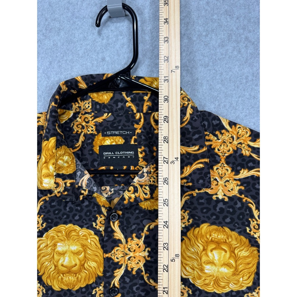 Drill Clothing Co Mens Baroque Lion Print ShortSleeve Button Up Large Black Gold - Picture 5 of 7
